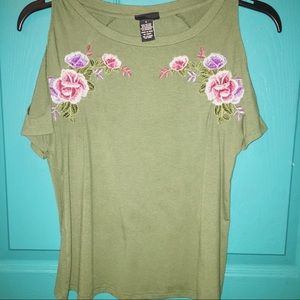 Embroidered floral blouse with shoulder cut outs